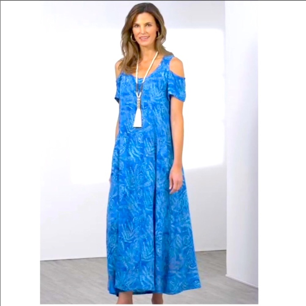 SOFT SURROUNDINGS Batik Cold Shoulder Maxi Dress